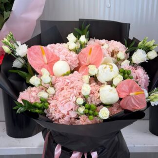 Blush Noir – Peony & Anthurium Bouquet